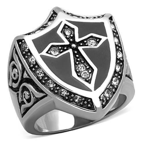 High polished (no plating) Stainless Steel Ring with Top Grade Crystal  in Clear