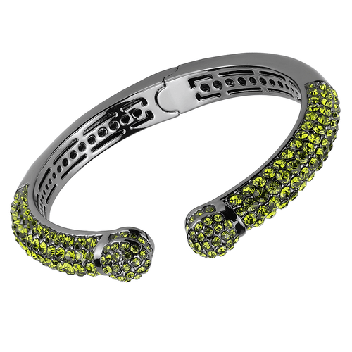 TIN Cobalt Black Brass Bangle with Top Grade Crystal  in Olivine color