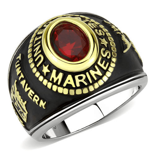 Two-Tone IP Gold (Ion Plating) Stainless Steel Ring with Synthetic Synthetic Glass in Red