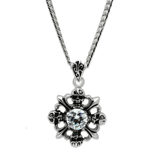 High polished (no plating) Stainless Steel Chain Pendant with AAA Grade CZ  in Clear