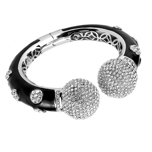 Rhodium Brass Bangle with Top Grade Crystal  in Clear