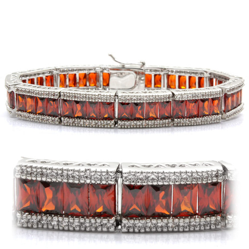 Rhodium Brass Bracelet with AAA Grade CZ  in Garnet