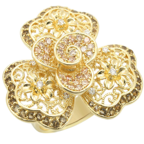 Gold Brass Ring with AAA Grade CZ  in Multi Color