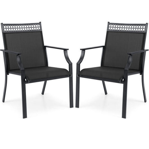 Patio Chairs Set of 2 with All Weather Breathable Fabric-Black - Color: Black