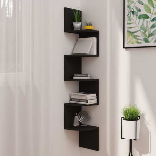 Wall Corner Shelf Black 7.5"x7.5"x48.4" Engineered Wood A949-326832