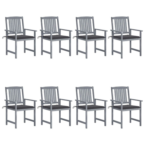Patio Chairs with Cushions 8 pcs Solid Acacia Wood Gray