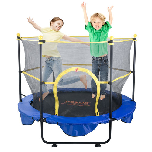 5FT Trampoline for Kids, 60" Indoor Outdoor Trampoline with Safety Enclosure Net, Basketball Hoop a