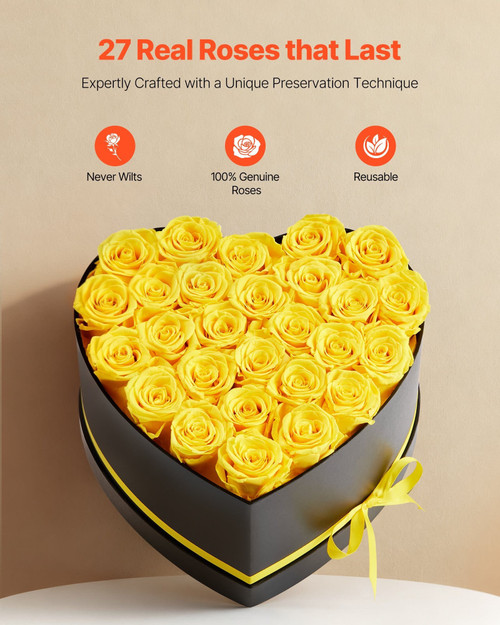 Forever Flowers, 27 Preserved Roses in a Heart Shape Box, Eternal Flowers Immortal Bouquet Birthday