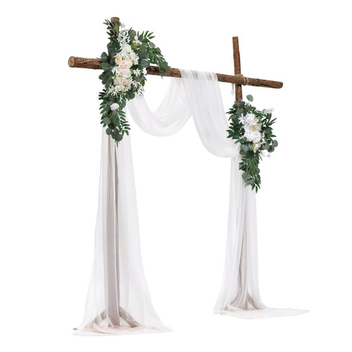 Artificial Wedding Arch Flowers Kit, White Wedding Arch Flowers with Drapes Kit (Pack of 4) - 2 Pcs