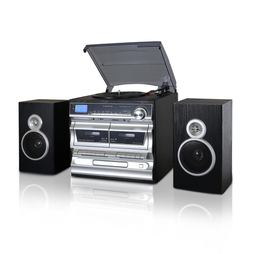 Trexonic 3-Speed Vinyl Turntable  Home Stereo System with CD Player, Double Cassette Player, Blueto
