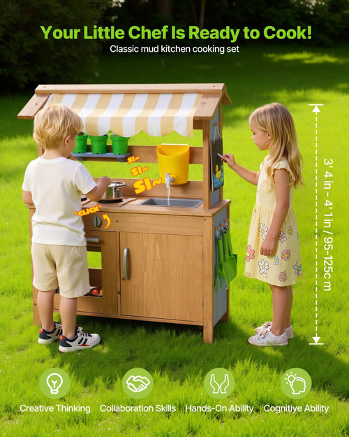 Kids Outdoor Mud Play Kitchens with Spoons, Sink, Tank, Suns