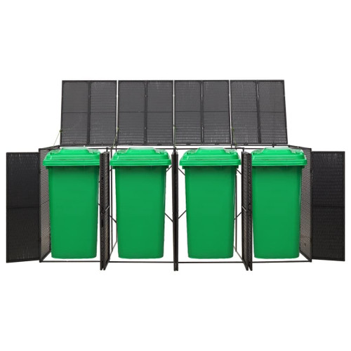  Quadruple Wheelie Bin Shed Black 107.9"x31.5"x46.1" Poly Rattan