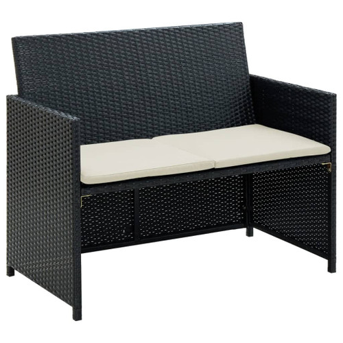 2 Seater Patio Sofa with Cushions Black Poly Rattan
