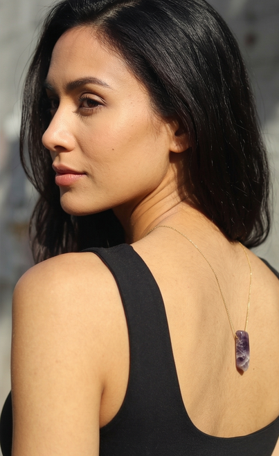 Natural Amethyst Bar 18k Gold Necklace (Copy)