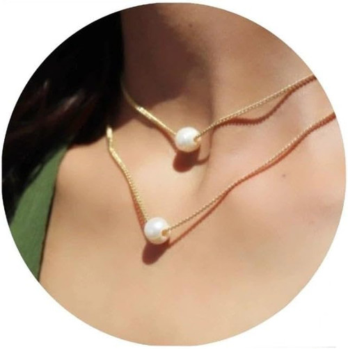 Natural freshwater Pearl 18K Gold layered Necklaces set of 2