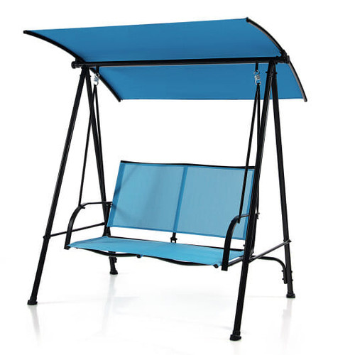 2-Seat Outdoor Canopy Swing with Comfortable Fabric Seat and Heavy-duty Metal Frame-Navy - Color: N