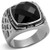High polished (no plating) Stainless Steel Ring with Synthetic Onyx in Jet
