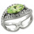 Rhodium 925 Sterling Silver Ring with AAA Grade CZ  in Apple Green color