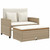 Patio Sofa with Cushions 2-Seater Beige Poly Rattan&Acacia Wood