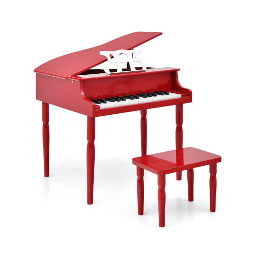 30-Key Wood Toy Kids Grand Piano with Bench and Music Rack-Red - Color: Red D681-MU10035RE