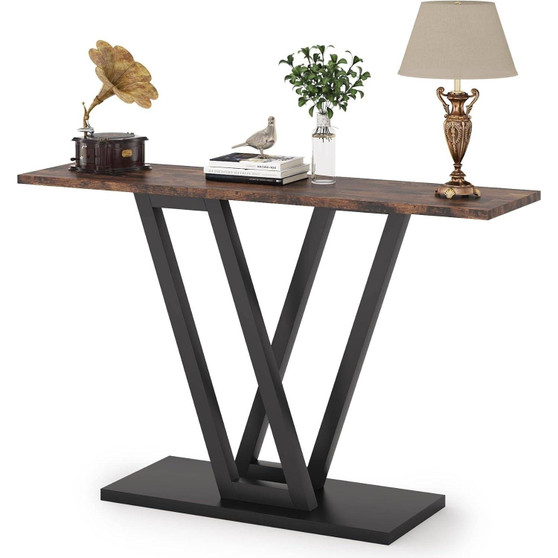 Modern 43-inch Narrow Entryway Table with Brown Wood Top and Black Metal Frame Q280-RBRBLKCT95914758