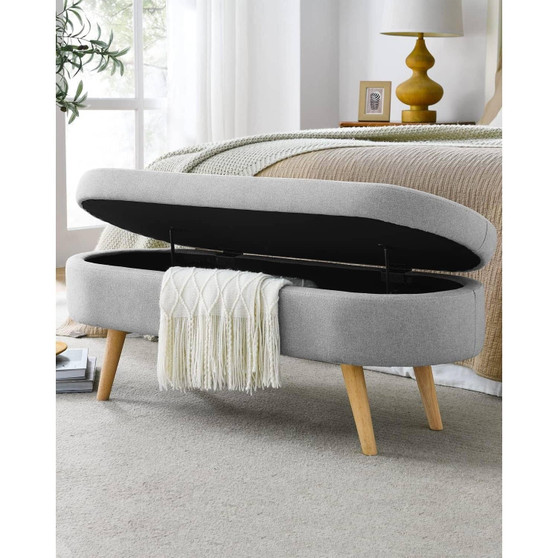 Mid-Century Modern Boho Style Grey Linen Bedroom Storage Bed Bench Q280-GSLEB981725364
