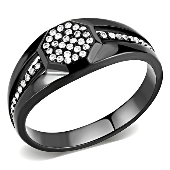 DA282 - IP Black(Ion Plating) Stainless Steel Ring with AAA Grade CZ  in Clear A874-DA282