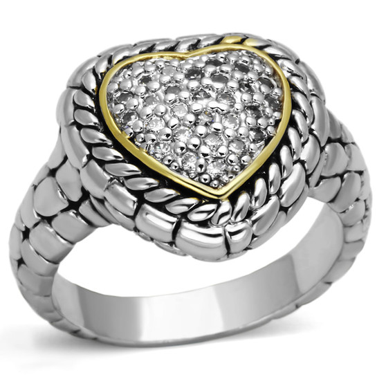 3W333 - Reverse Two-Tone Brass Ring with AAA Grade CZ  in Clear A874-3W333