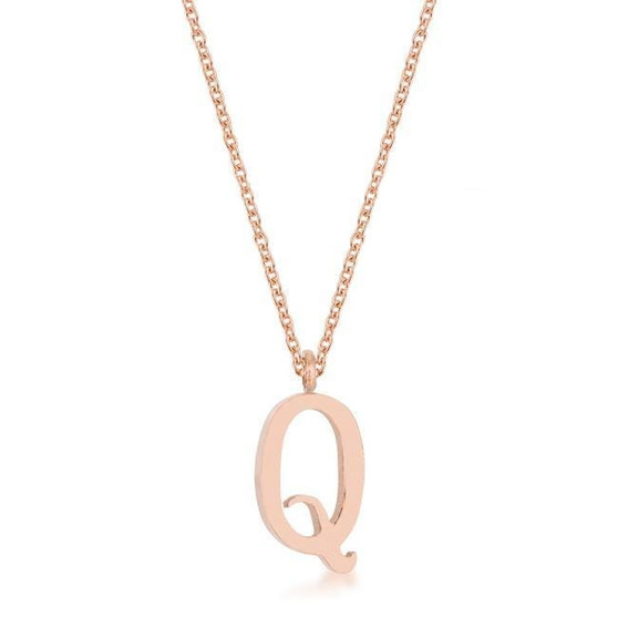 Elaina Rose Gold Stainless Steel Q Initial Necklace R599-P11456A-V00-Q