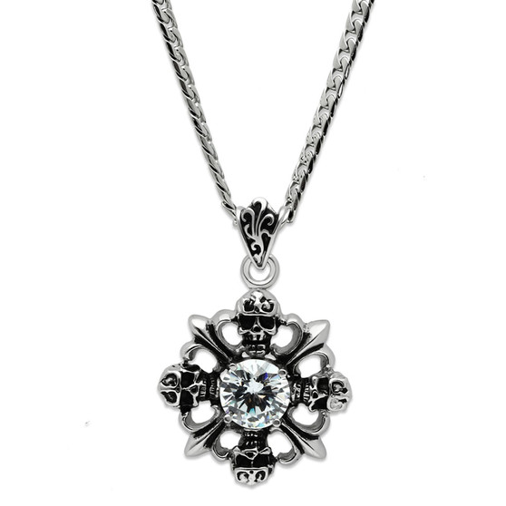 TK454 - High polished (no plating) Stainless Steel Chain Pendant with AAA Grade CZ  in Clear A874-TK454