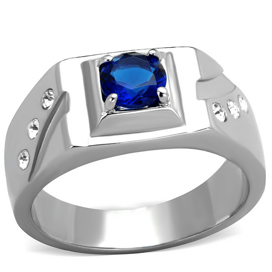 TK1929 - High polished (no plating) Stainless Steel Ring with Synthetic Synthetic Glass in Montana A874-TK1929