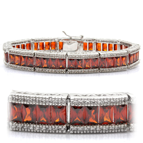 LO1458 - Rhodium Brass Bracelet with AAA Grade CZ  in Garnet A874-LO1458