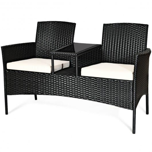 Wicker Patio Conversation Furniture Set with Removable Cushions and Table-White - Color: White D681-HW63234WH