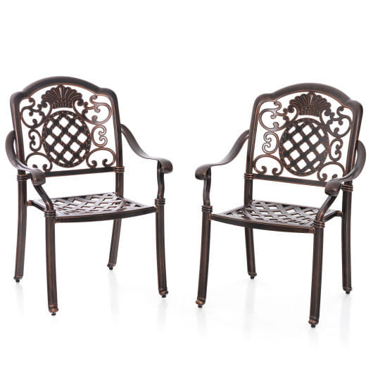 Patio Cast Aluminum Dining Chairs Set of 2 Metal Armchairs Stackable-Copper - Color: Copper D681-NP11470WN-2