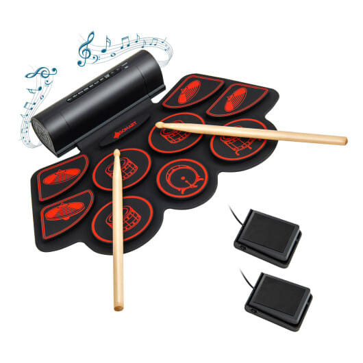 Electronic Drum Set with 2 Build-in Stereo Speakers for Kids-Red - Color: Red D681-MU10093US-RE