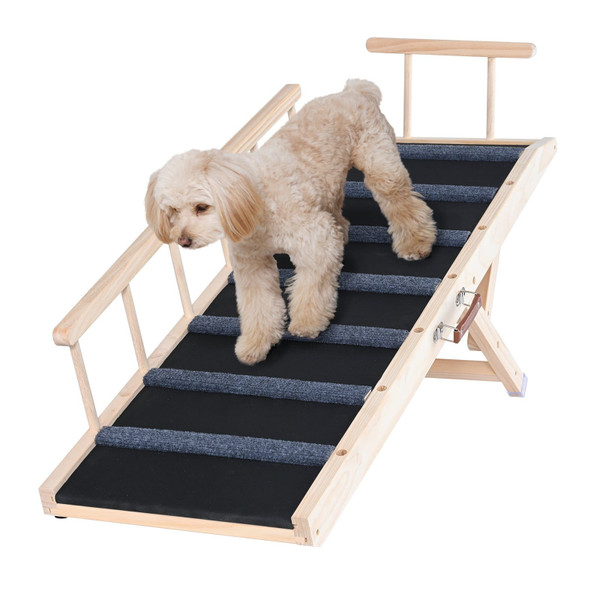 Dog Ramp, Wooden Folding Pet Ramp for Bed, Adjustable Dog Ramp for Small, Large, Old Dogs & Cats