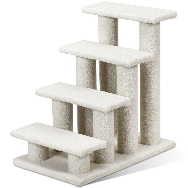 4-Step Pet Stairs Carpeted Ladder Ramp Scratching Post Cat Tree Climber-Beige - Color
