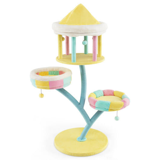 Multi-Layer Cat Tree with 2 Removable Perches Scratching Posts-Color - Color