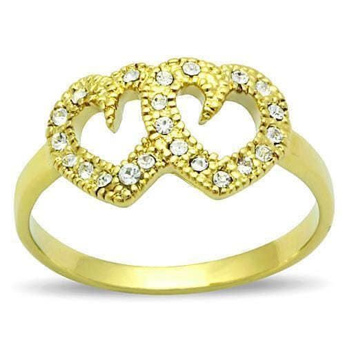 IP Gold(Ion Plating) Stainless Steel Ring with Top Grade Crystal  in Clear