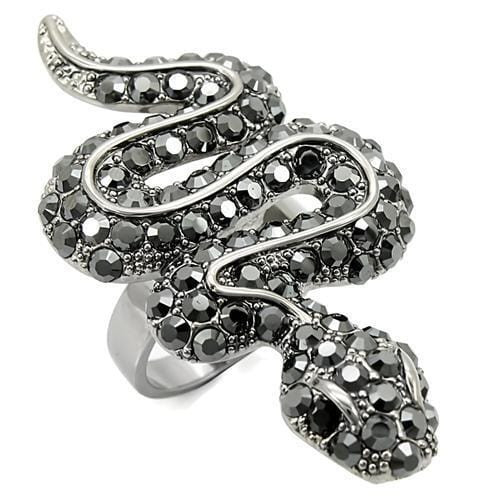 Ruthenium Brass Ring with Top Grade Crystal  in Jet