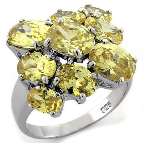 Rhodium 925 Sterling Silver Ring with AAA Grade CZ  in Topaz
