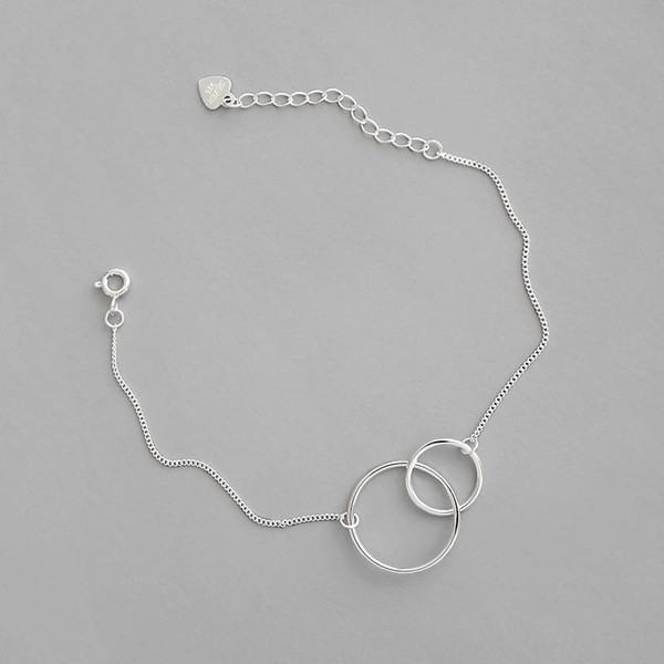 Simple Mother Child Loops 925 Sterling Silver Bracelet