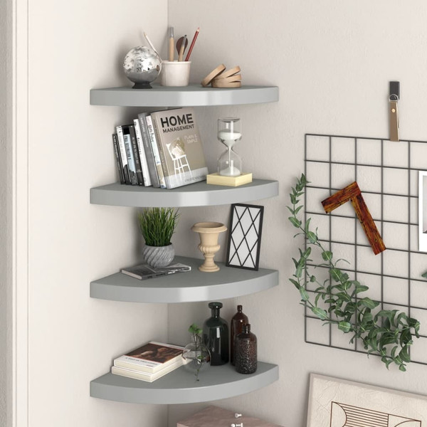 Floating Corner Shelves 4 pcs Gray 13.8"x13.8"x1.5" MDF
