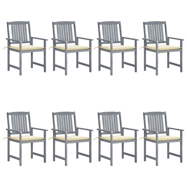 Patio Chairs with Cushions 8 pcs Solid Acacia Wood Gray