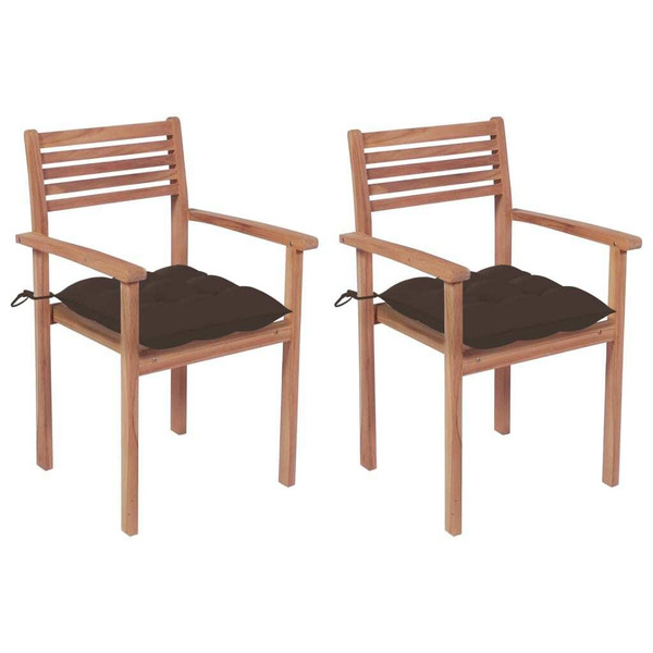 Patio Chairs 2 pcs with Taupe Cushions Solid Teak Wood
