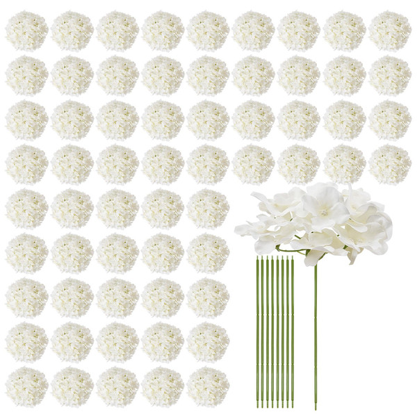 Artificial Flowers, 65 pcs Real Looking White Silk Fake Hydrangea Bulk, White Faux Bridal Shower wi