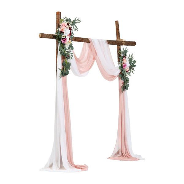 Artificial Wedding Arch Flowers Kit, Pink Wedding Arch Flowers with Drapes Kit (Pack of 4) - 2 Pcs 