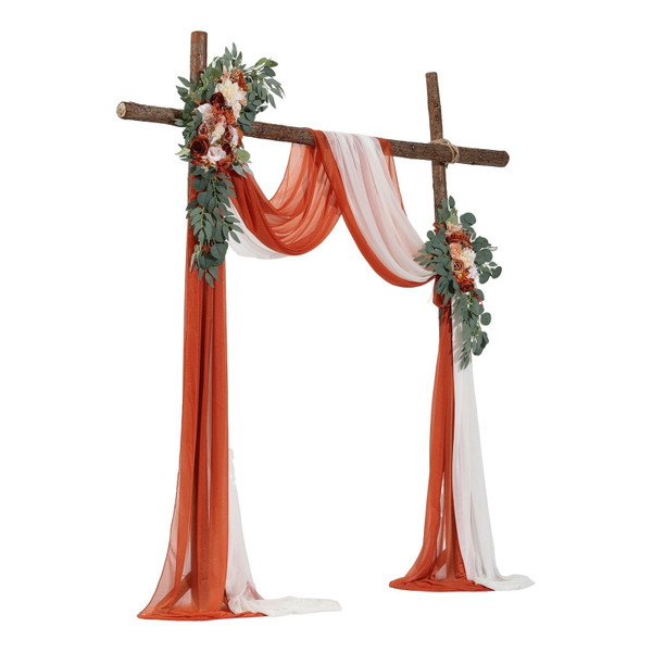 Artificial Wedding Arch Flowers Kit, Orange Wedding Arch Flowers with Drapes Kit (Pack of 4) - 2 Pc