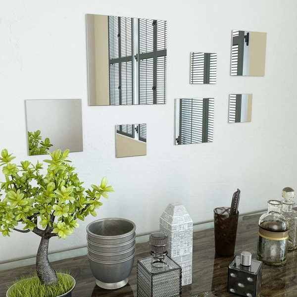  7 Piece Wall Mirror Set Square Glass
