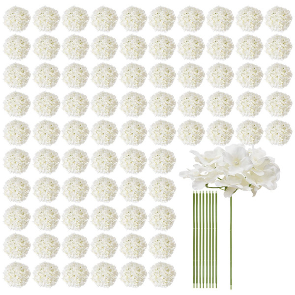  Artificial Flowers, 205 pcs Real Looking White Silk Fake Hydrangea Bulk, White Faux Bridal Shower 
